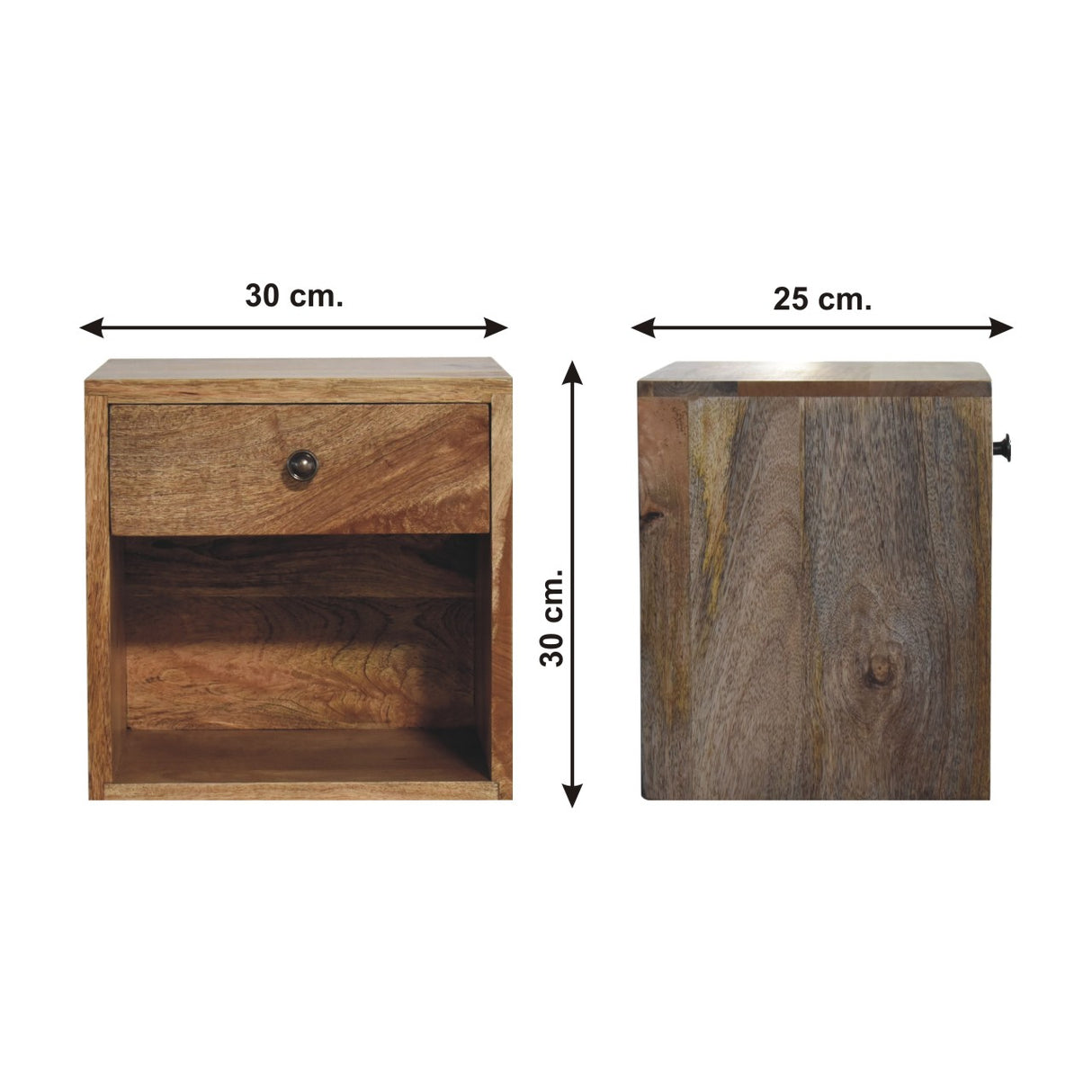 Solid Mango Wood Bedside Cabinet Mini Floating With 1 Drawer - Hereford