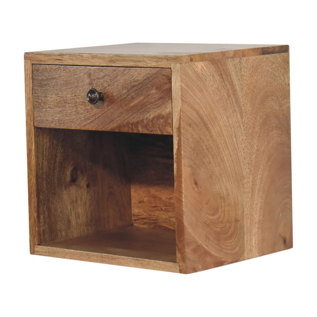 Solid Mango Wood Bedside Cabinet Mini Floating With 1 Drawer - Hereford