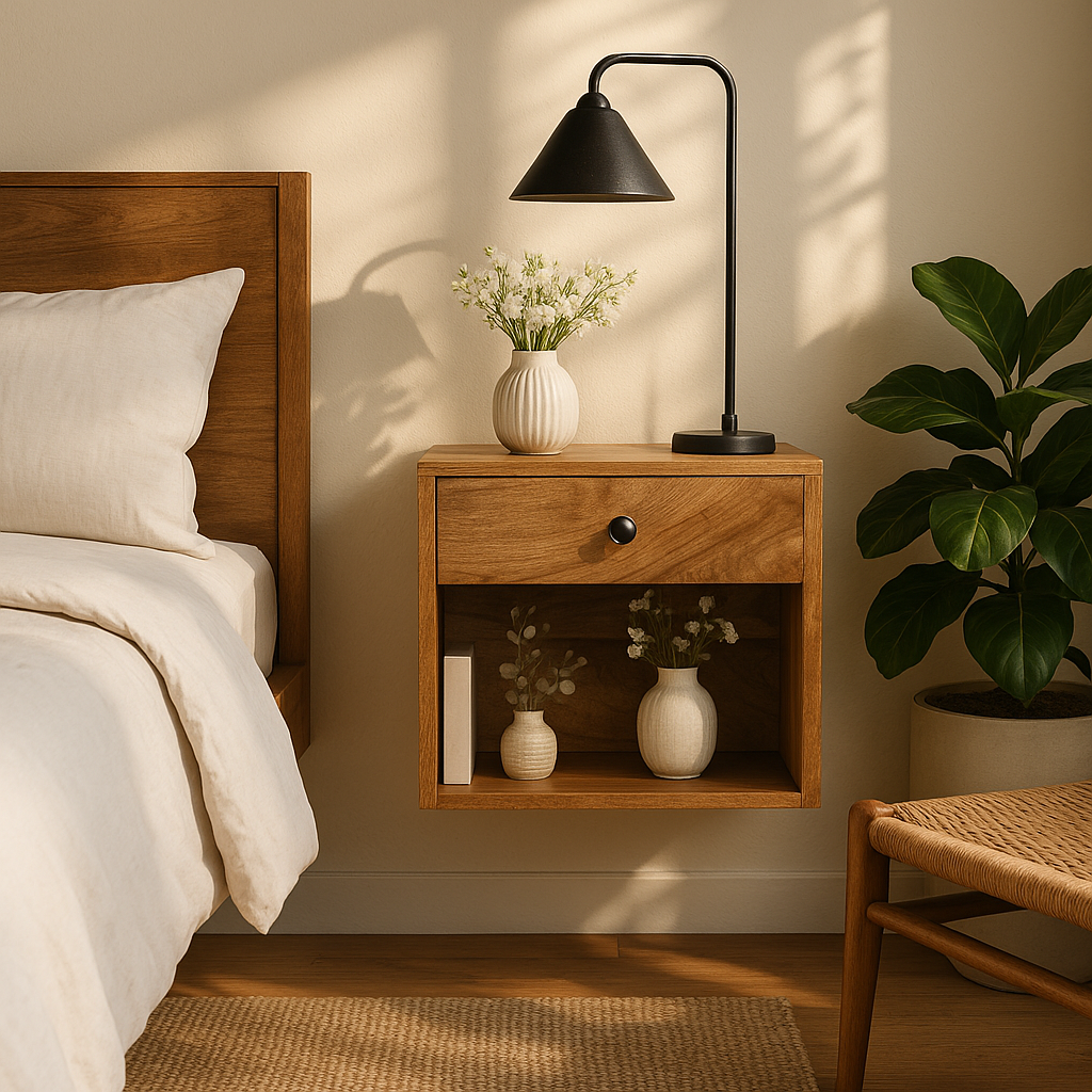 Solid Mango Wood Bedside Cabinet Mini Floating With 1 Drawer - Hereford