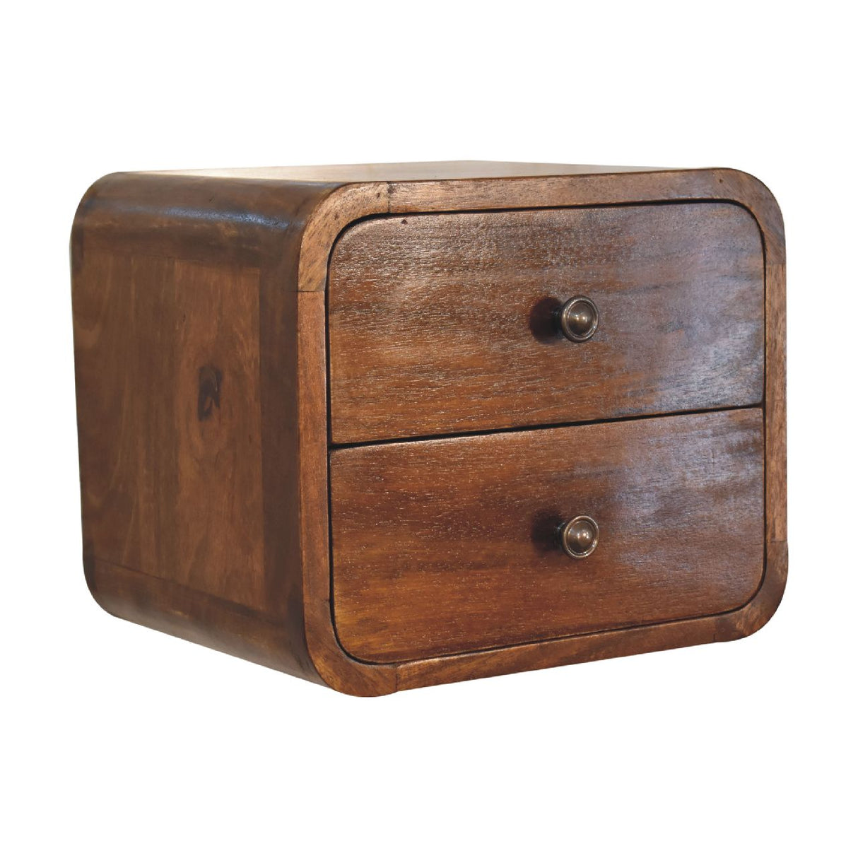 Solid Mango Wood Bedside Cabinet Mini Floating With 2 Drawers - Hereford