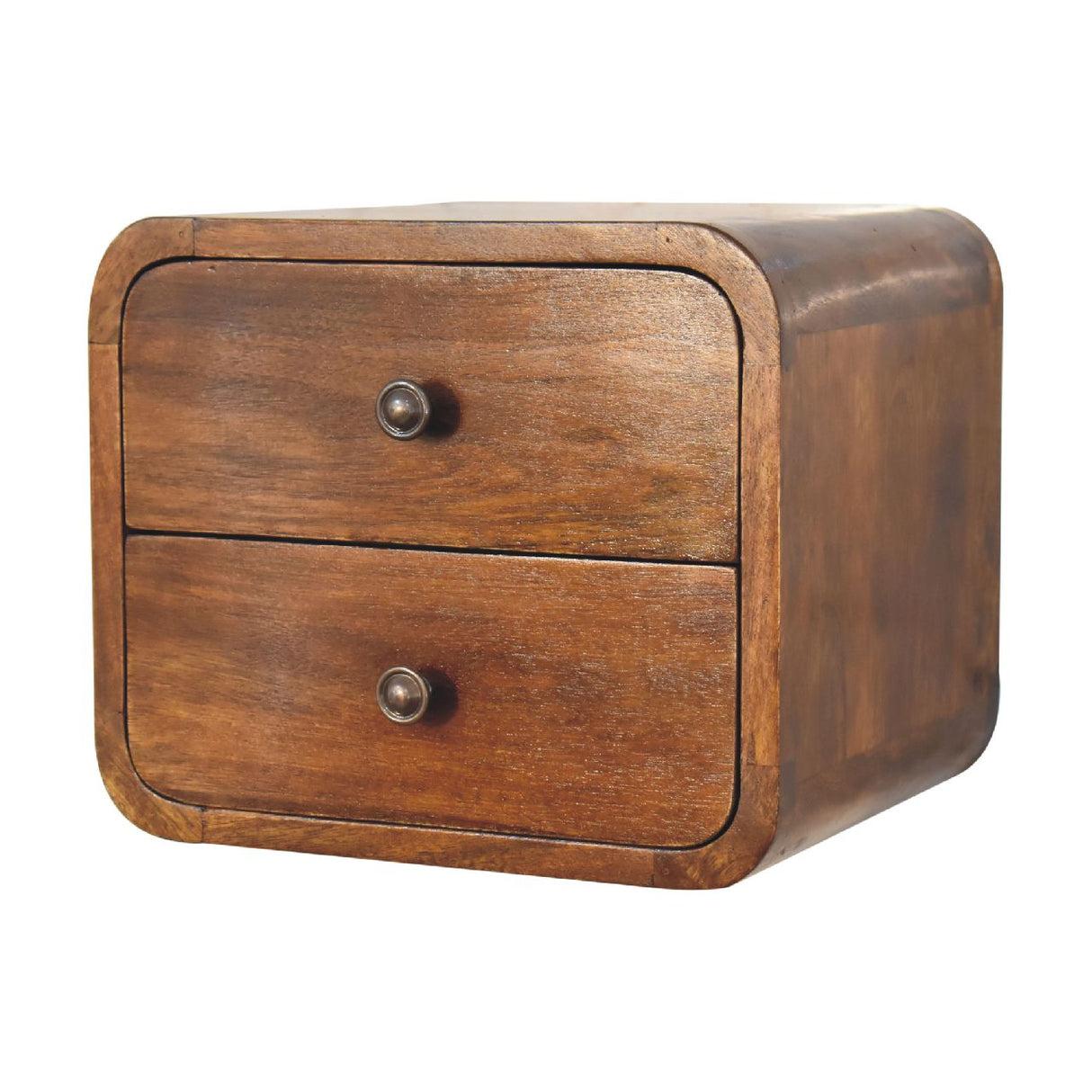 Solid Mango Wood Bedside Cabinet Mini Floating With 2 Drawers - Hereford