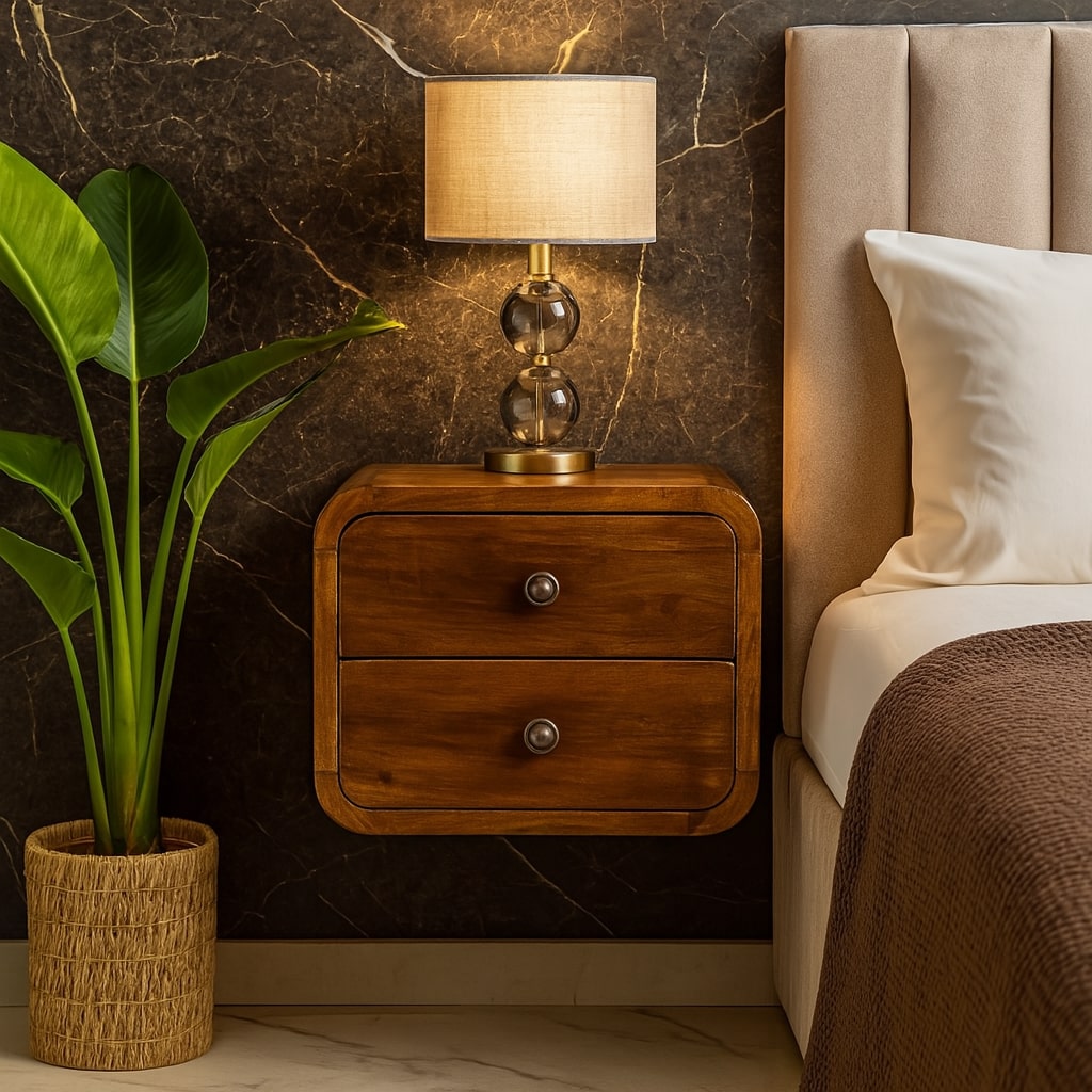 Solid Mango Wood Bedside Cabinet Mini Floating With 2 Drawers - Hereford