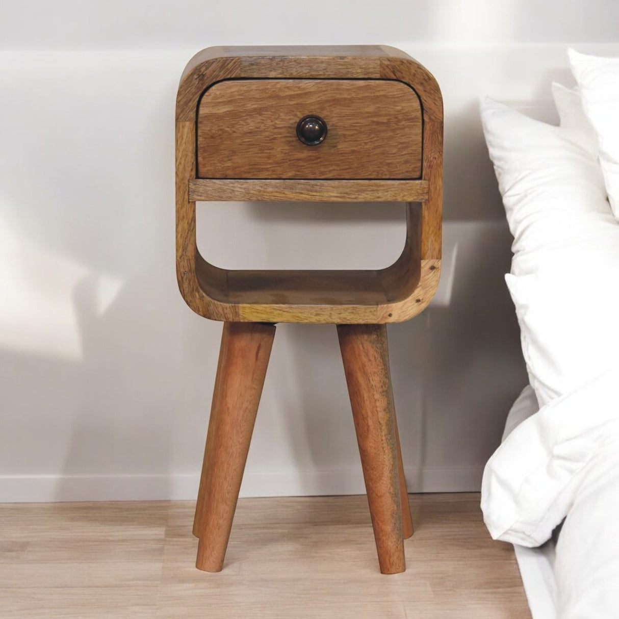 Solid Mango Wood Bedside Cabinet Mini Lower With 1 Drawer - Exeter