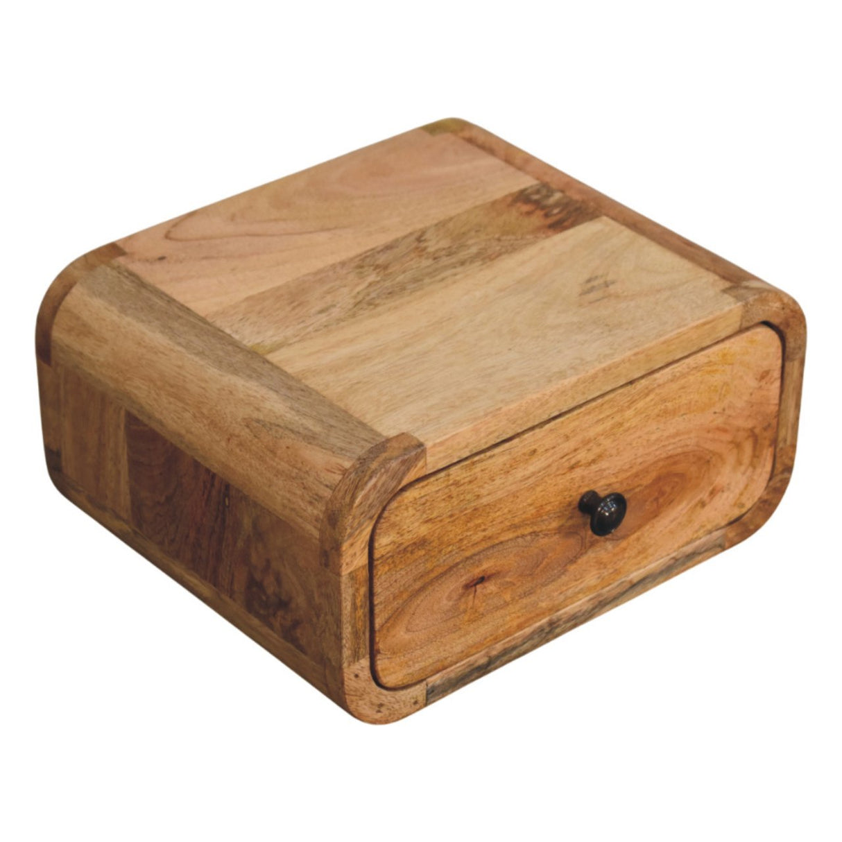 Solid Mango Wood Bedside Cabinet Mini Wall Mounted With 1 Drawer - Avora