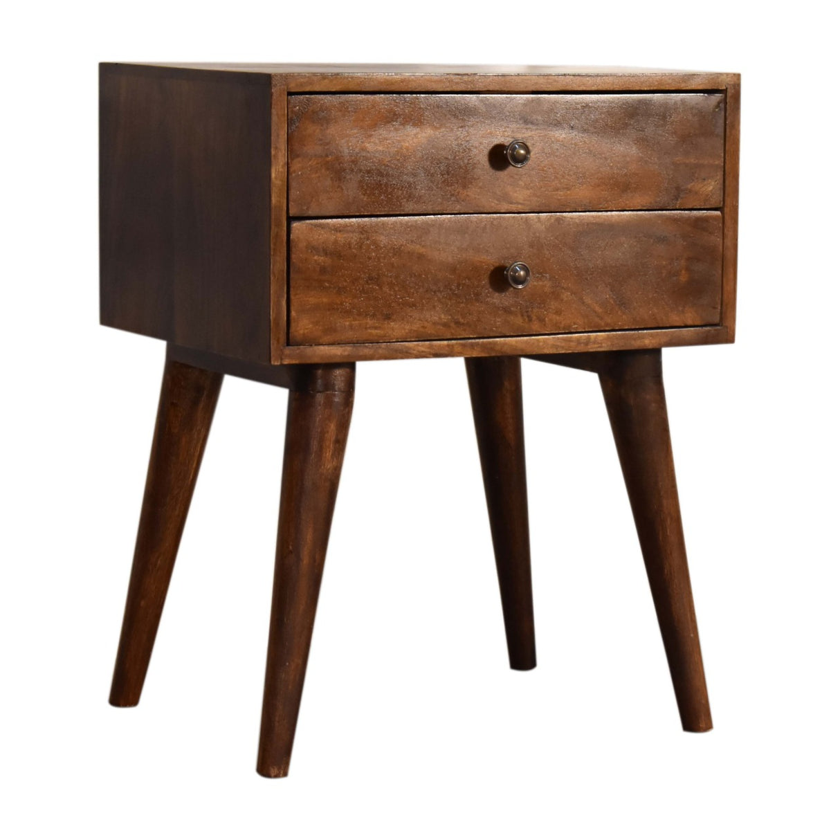 Solid Mango Wood Bedside Cabinet Modern With 2 Drawers - Birmingham
