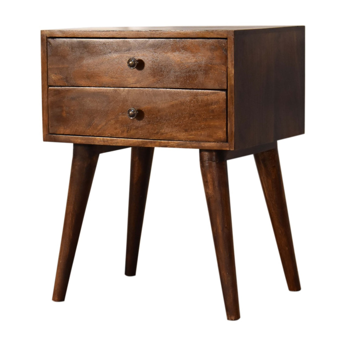Solid Mango Wood Bedside Cabinet Modern With 2 Drawers - Birmingham