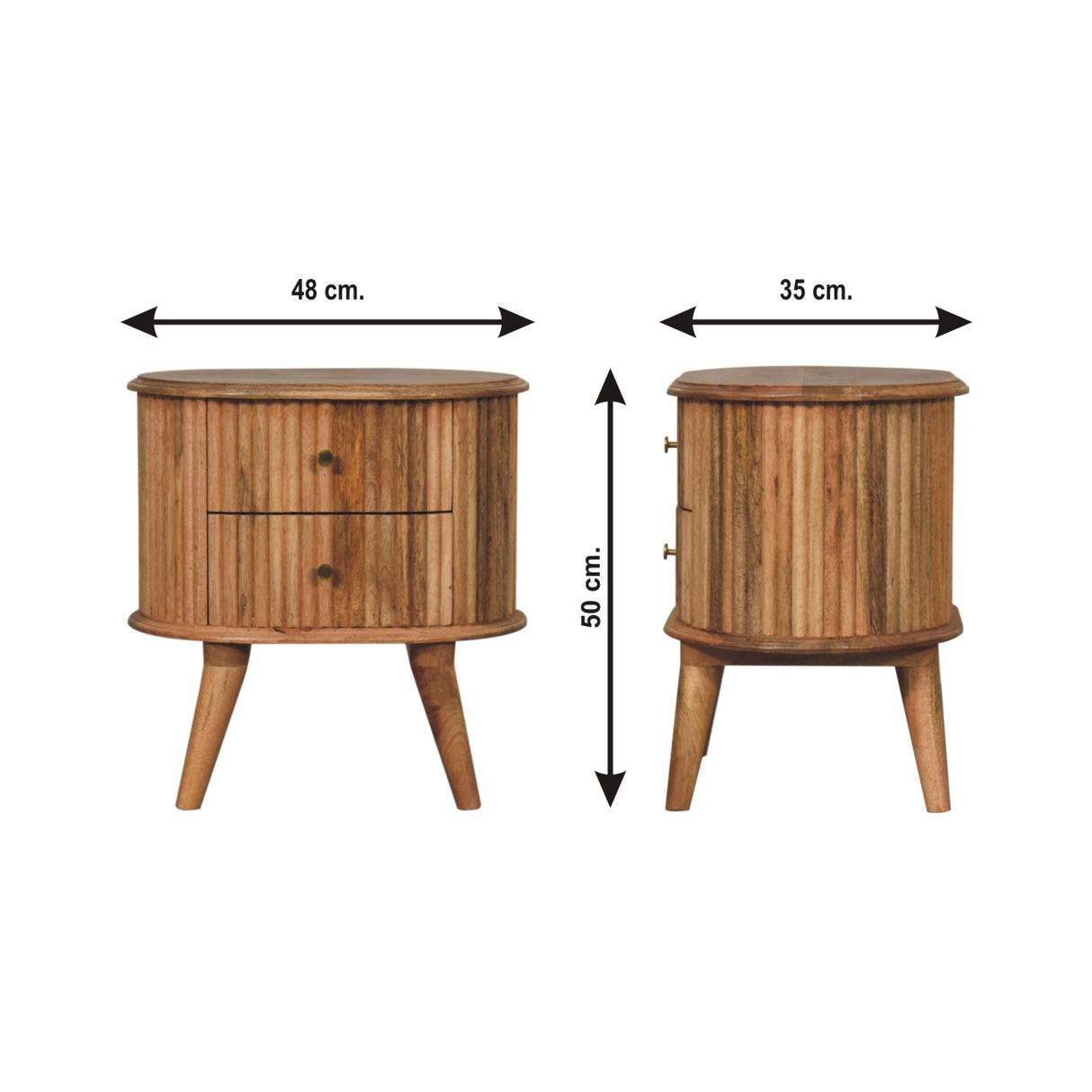 Solid Mango Wood Bedside Cabinet Nordic With 2 Drawers - Soba