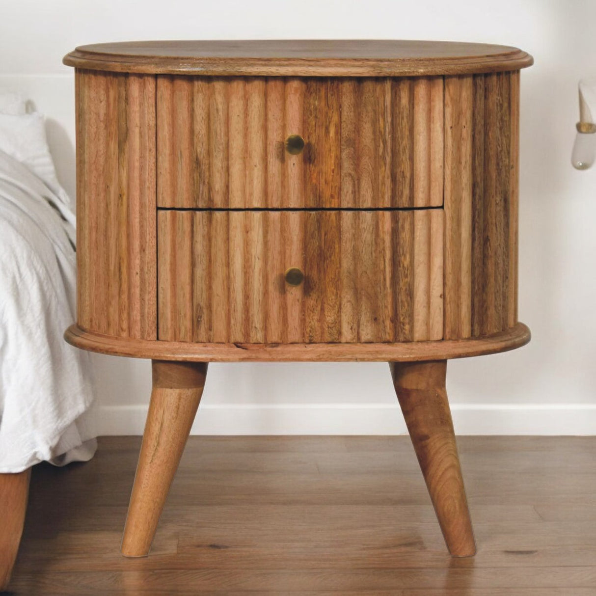 Solid Mango Wood Bedside Cabinet Nordic With 2 Drawers - Soba