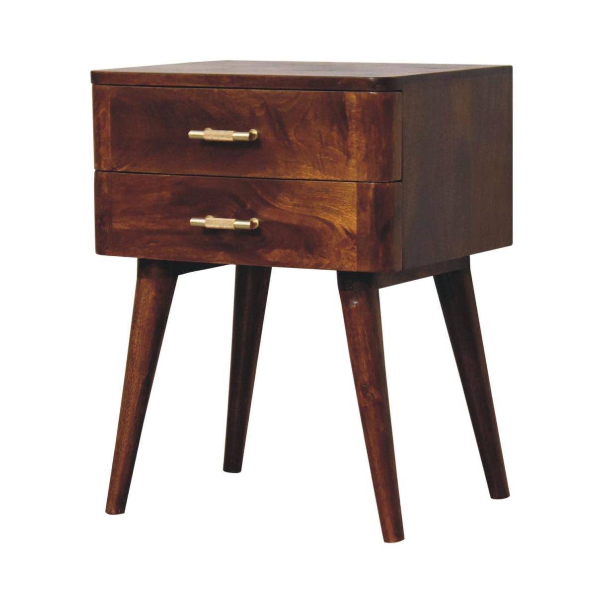 Solid Mango Wood Bedside Cabinet Nordic With T-Bar Handle - Birmingham