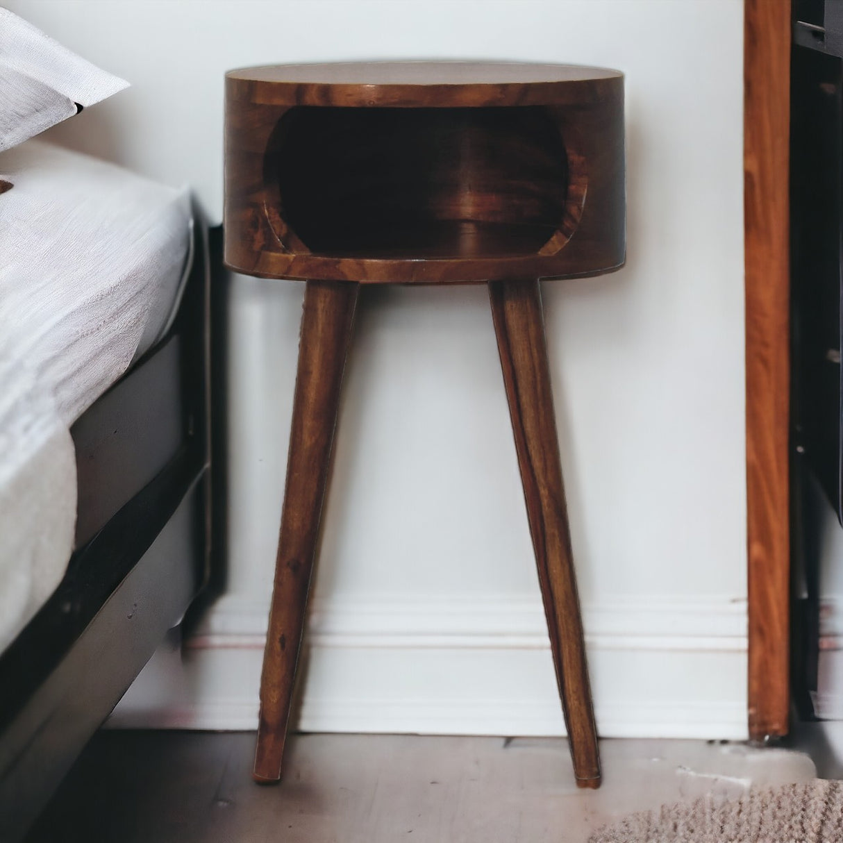 Solid Mango Wood Bedside Cabinet Open Shelf - Alina