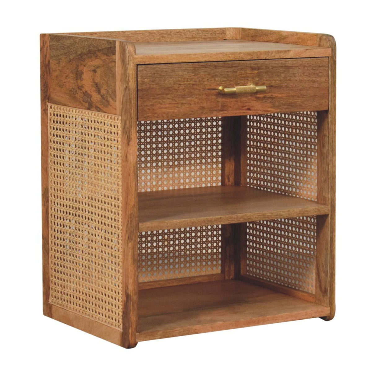 Solid Mango Wood Bedside Cabinet Open With T-Bar - Larissa