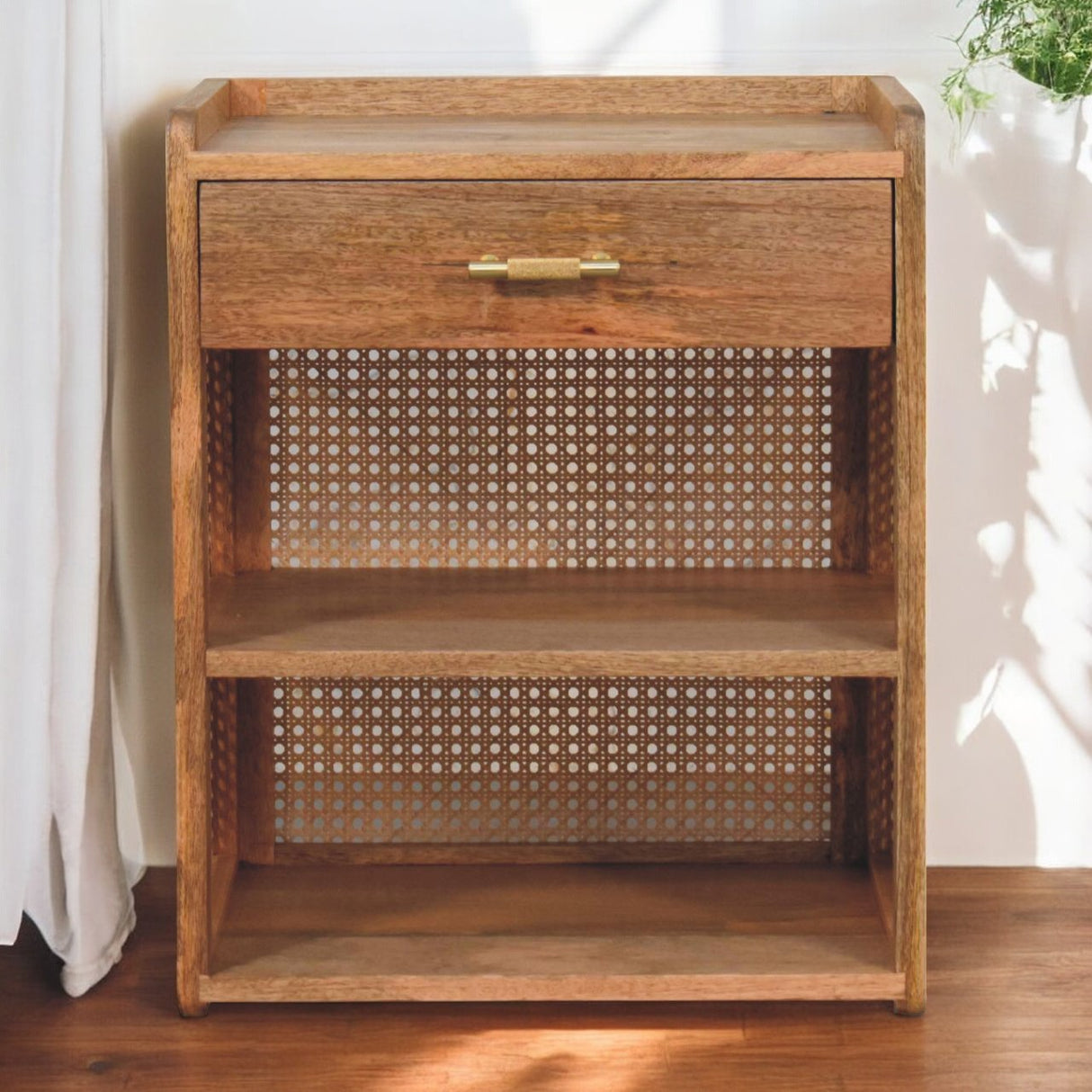 Solid Mango Wood Bedside Cabinet Open With T-Bar - Larissa
