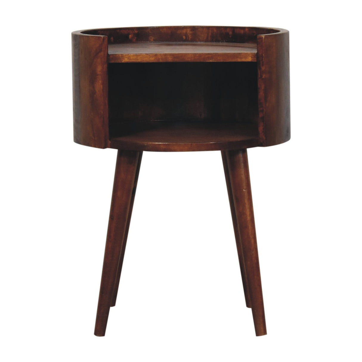 Solid Mango Wood Bedside Cabinet Round With Open Slot - Birmingham