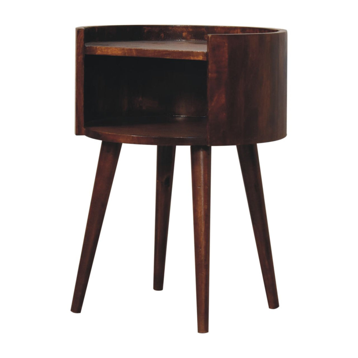 Solid Mango Wood Bedside Cabinet Round With Open Slot - Birmingham
