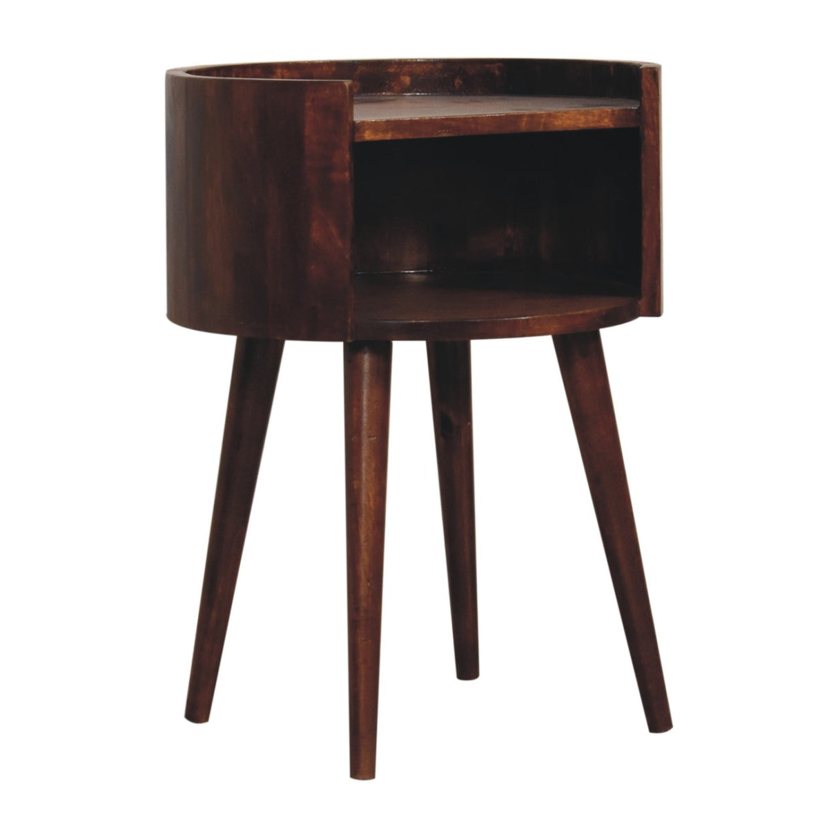 Solid Mango Wood Bedside Cabinet Round With Open Slot - Birmingham