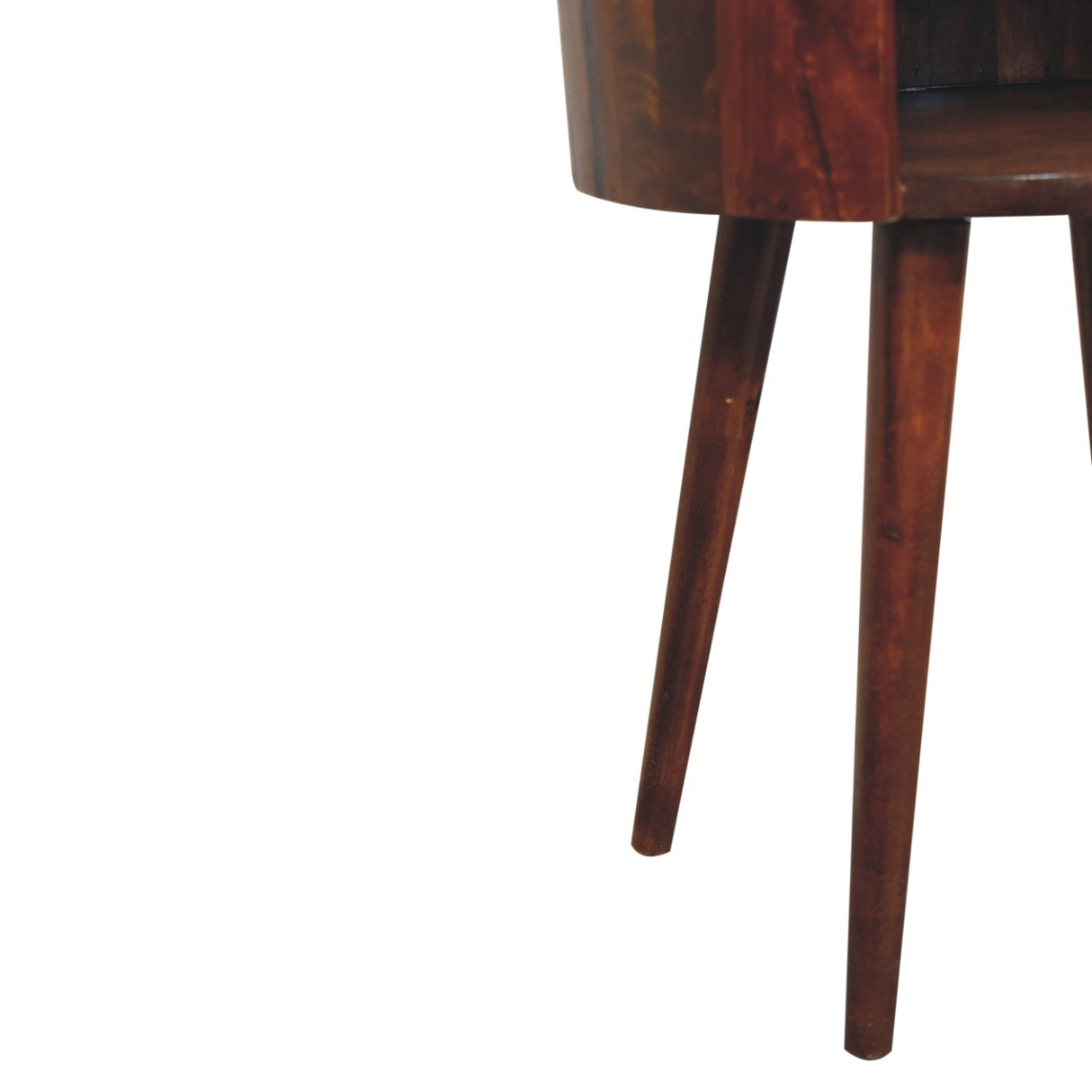 Solid Mango Wood Bedside Cabinet Round With Open Slot - Birmingham
