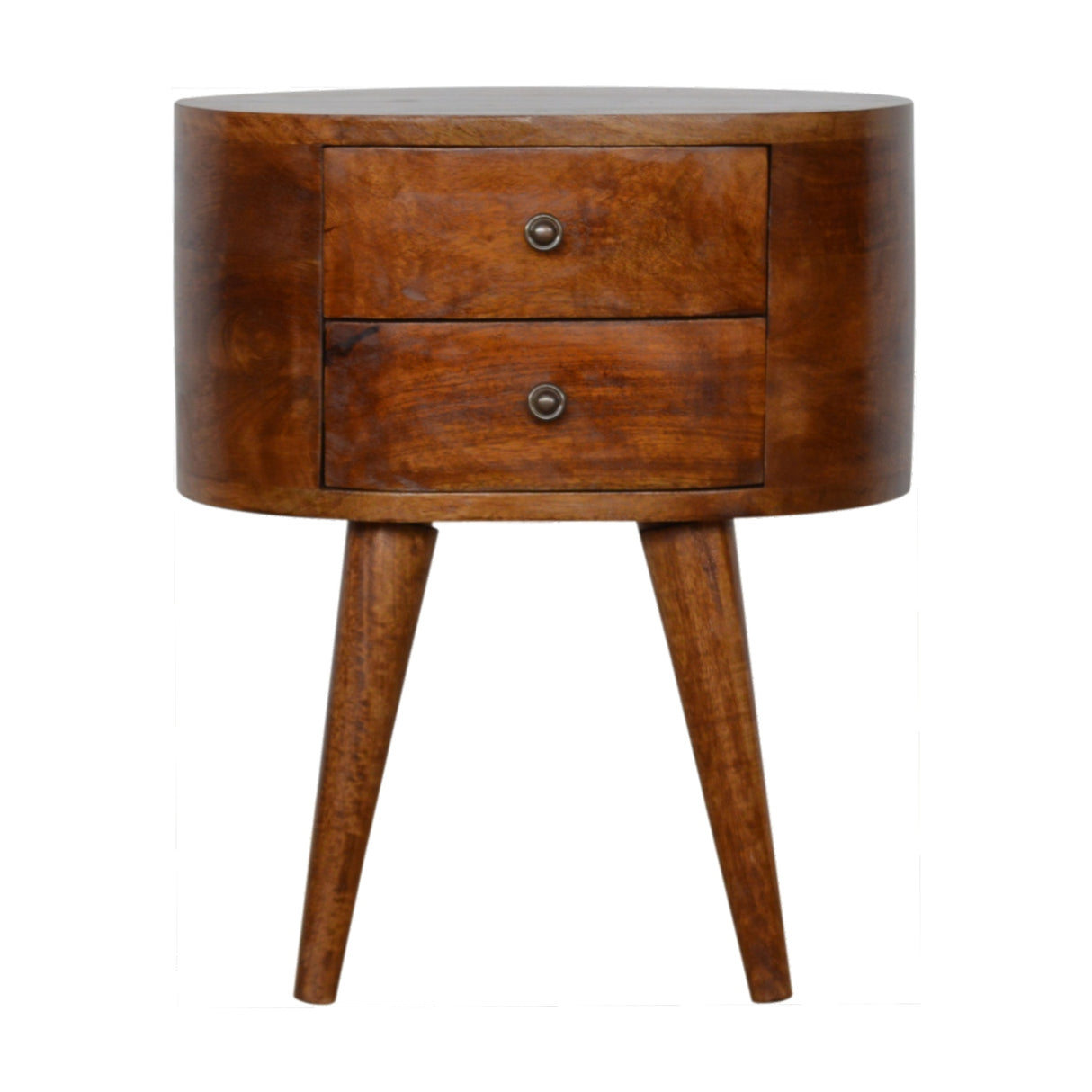 Solid Mango Wood Bedside Cabinet Rounded With 2 Drawers - Chester