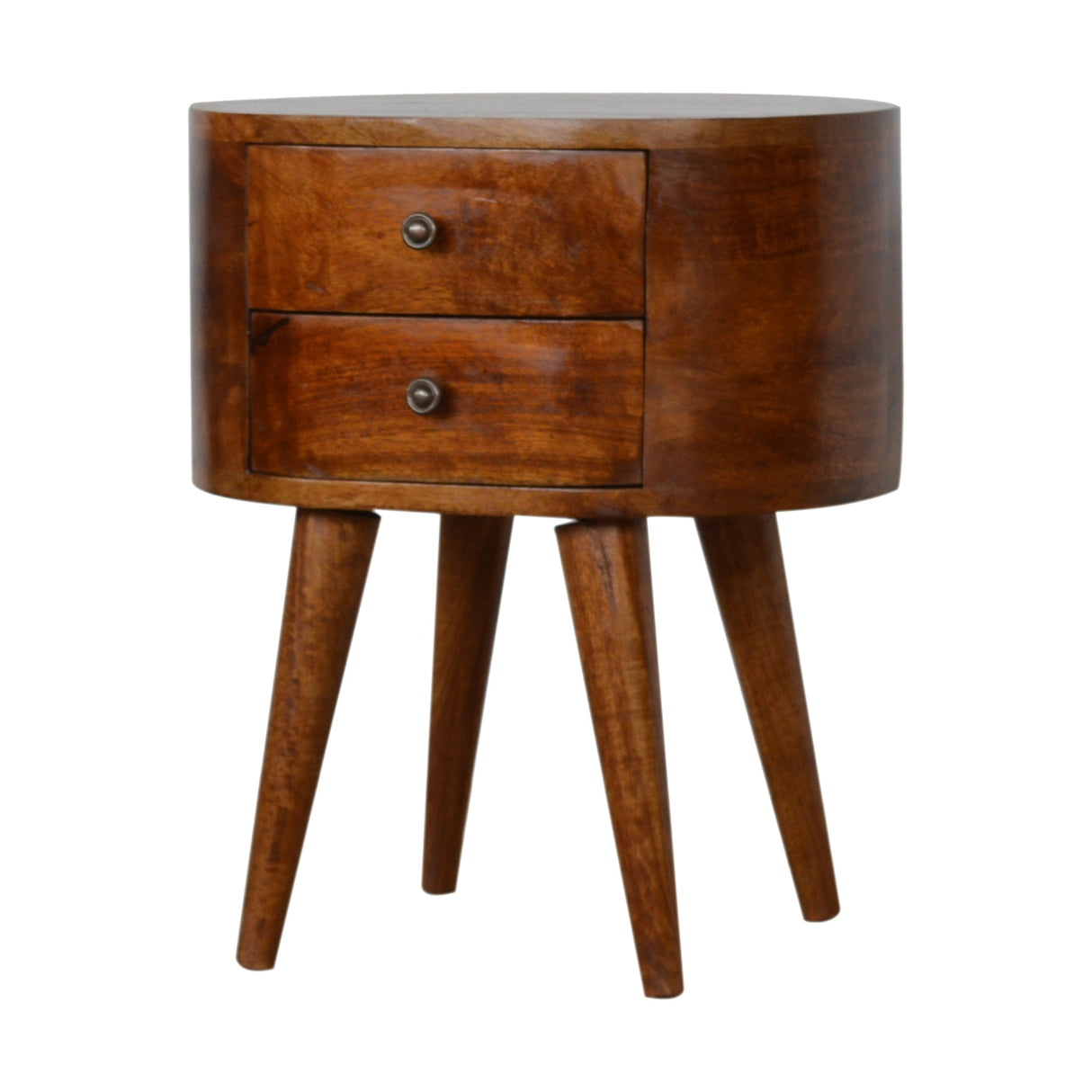 Solid Mango Wood Bedside Cabinet Rounded With 2 Drawers - Chester