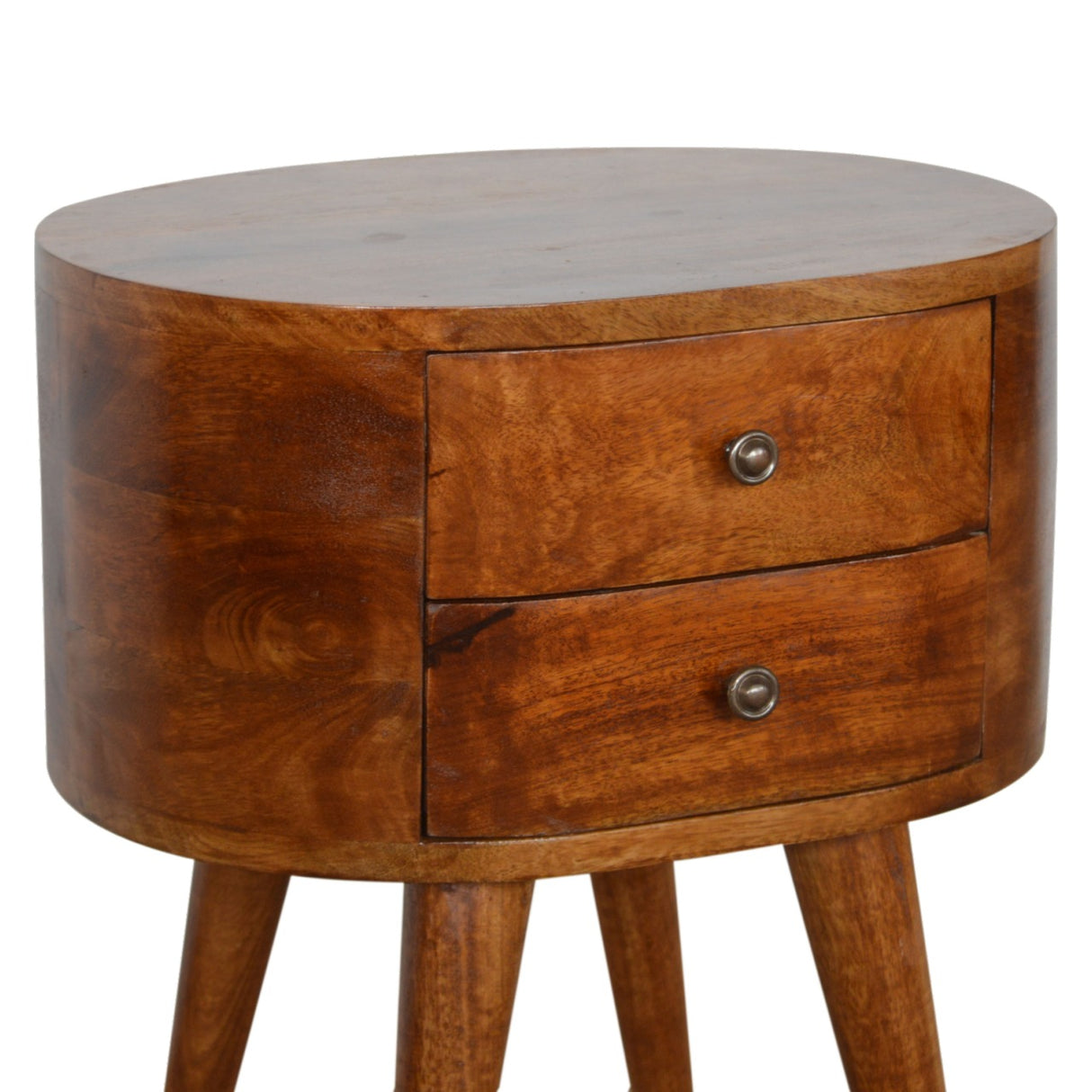 Solid Mango Wood Bedside Cabinet Rounded With 2 Drawers - Chester