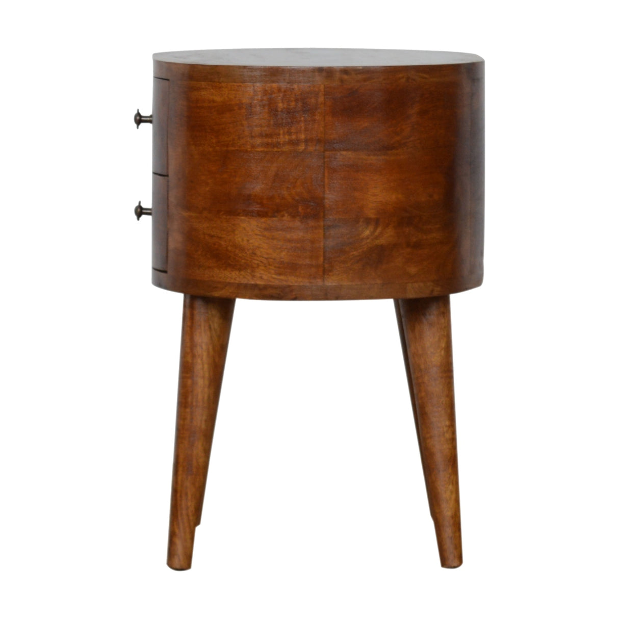 Solid Mango Wood Bedside Cabinet Rounded With 2 Drawers - Chester