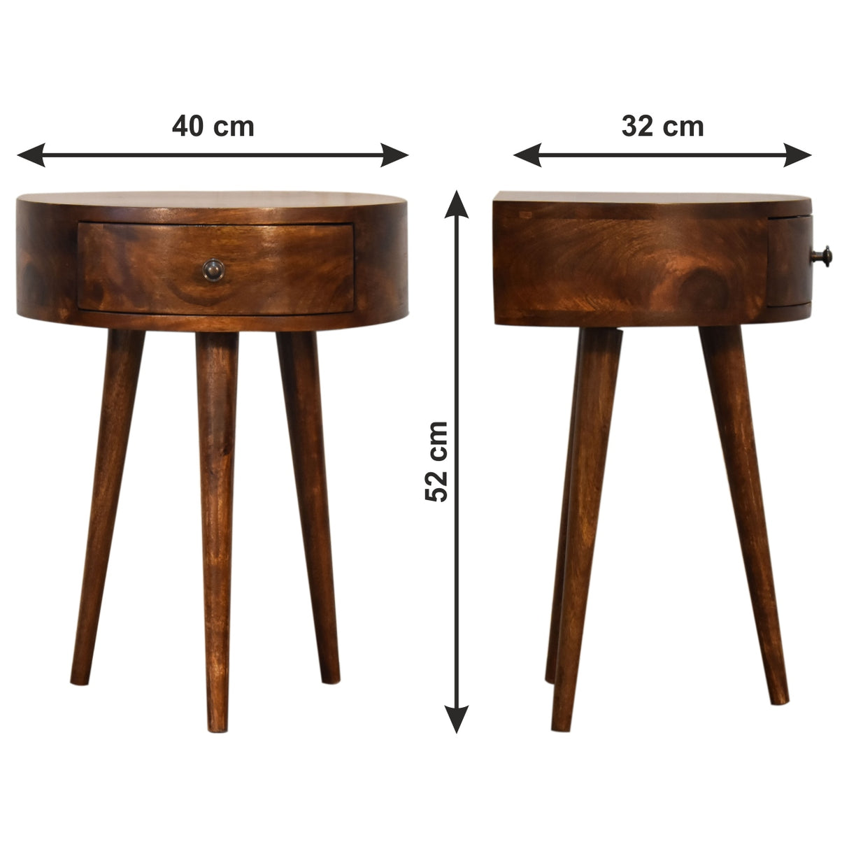 Solid Mango Wood Bedside Cabinet Semi Circle With 1 Drawer - Birmingham