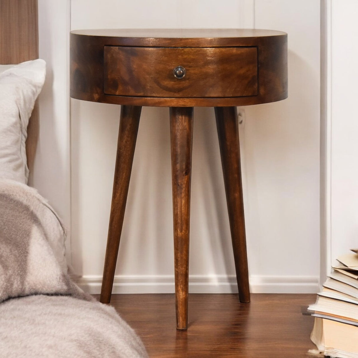 Solid Mango Wood Bedside Cabinet Semi Circle With 1 Drawer - Birmingham