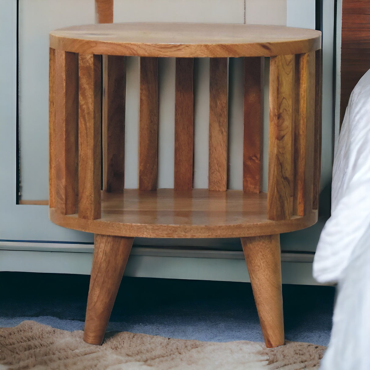 Solid Mango Wood Bedside Cabinet With Single Shelf - Ariella