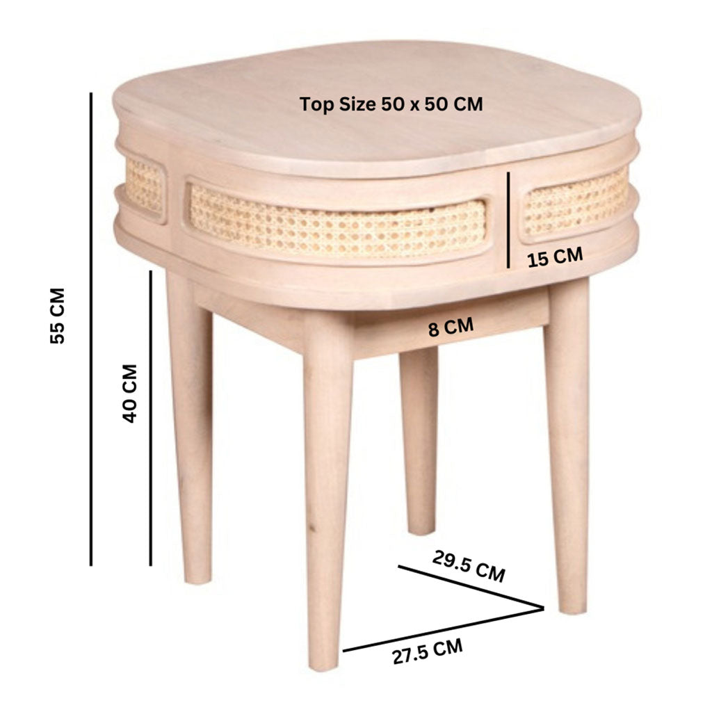 Solid Mango Wood Bedside Cabinet Square - Valencia