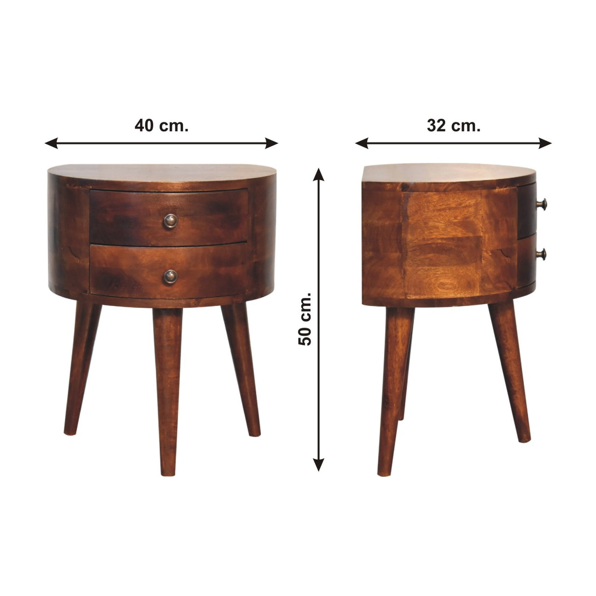 Solid Mango Wood Bedside Cabinet Tripod With 2 Drawers - Odyssey