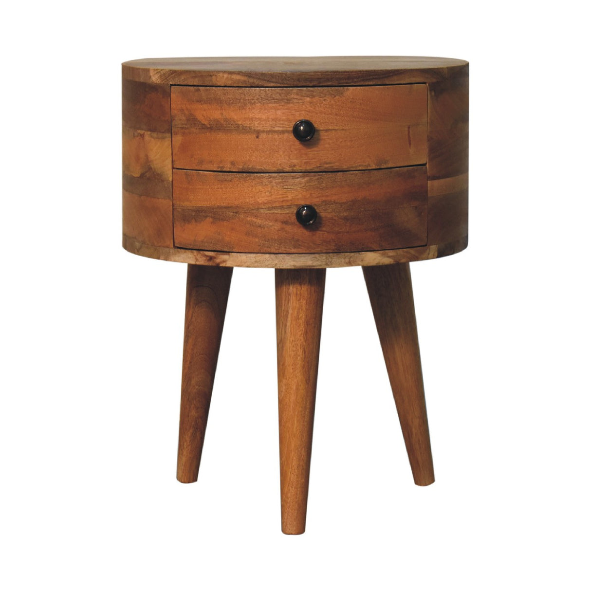 Solid Mango Wood Bedside Cabinet Tripod With 2 Drawers - Odyssey
