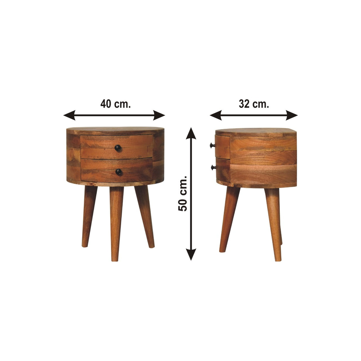 Solid Mango Wood Bedside Cabinet Tripod With 2 Drawers - Odyssey