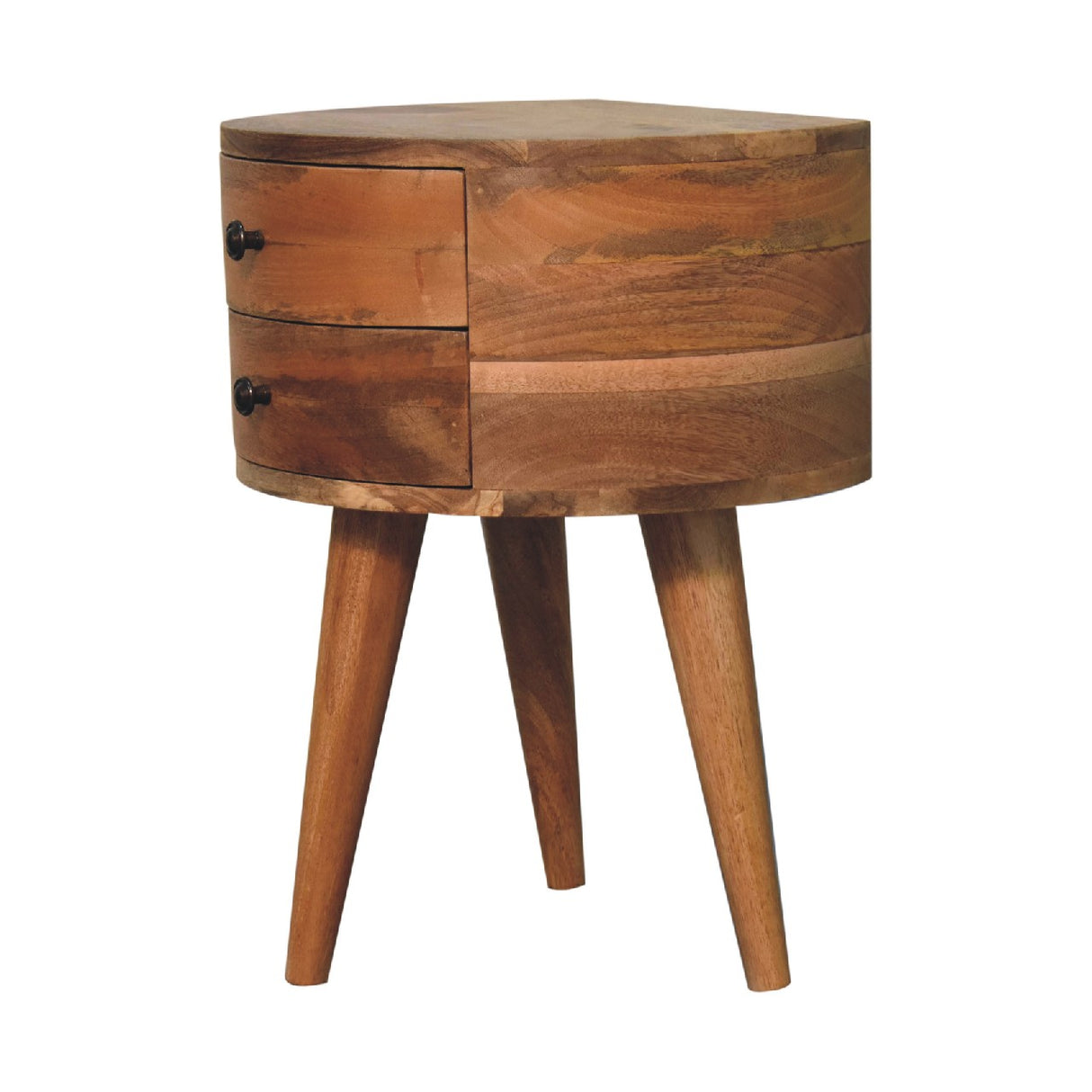 Solid Mango Wood Bedside Cabinet Tripod With 2 Drawers - Odyssey