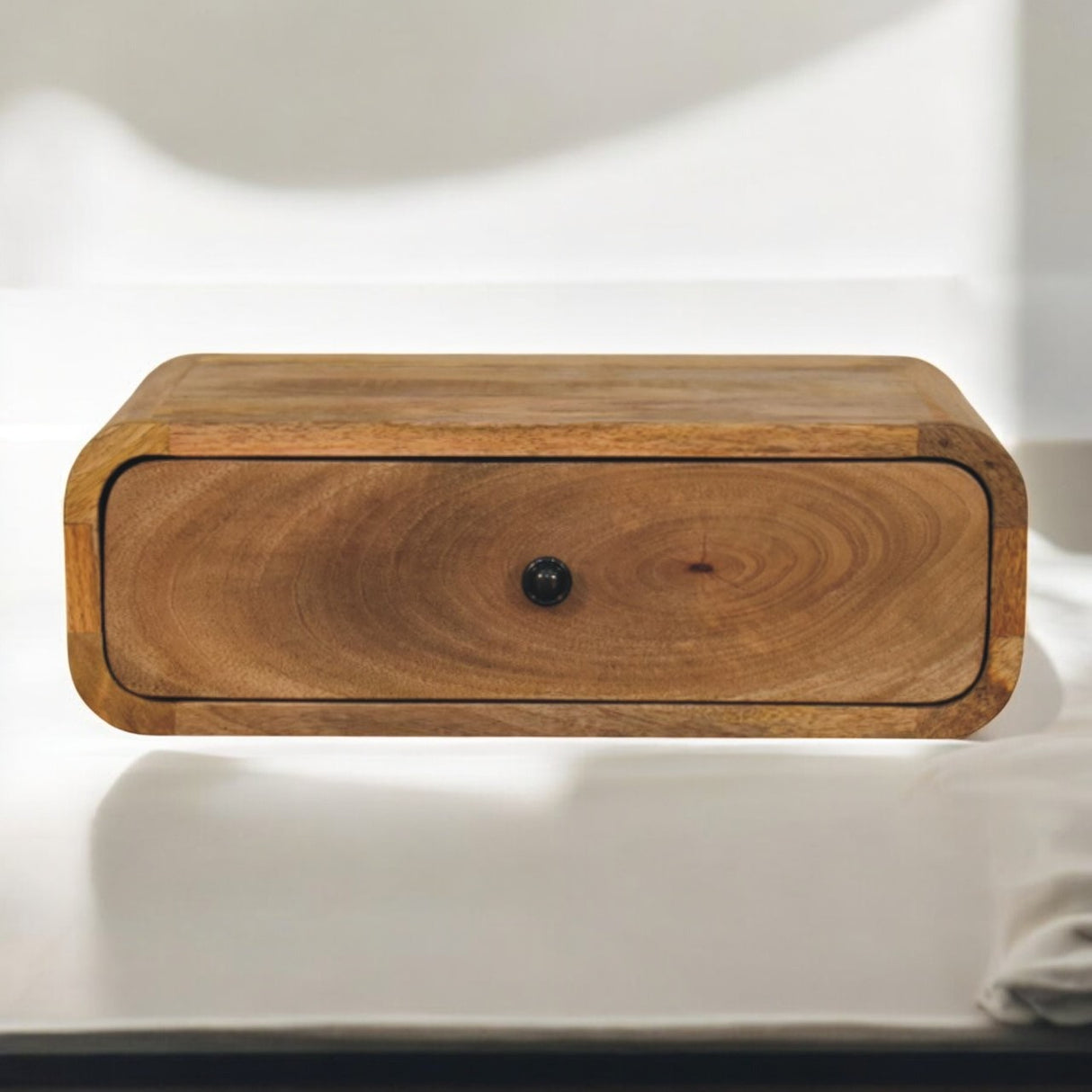 Solid Mango Wood Bedside Cabinet Wall Mounted With 1 Drawer - Avora