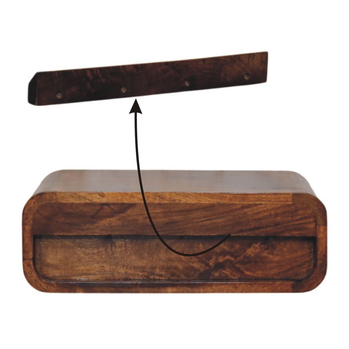 Solid Mango Wood Bedside Cabinet Wall Mounted With 1 Drawer - Avora