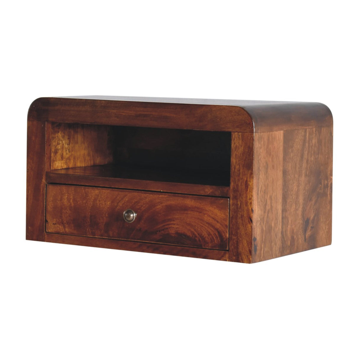 Solid Mango Wood Bedside Cabinet Wall Mounted With 1 Drawer - Birmingham
