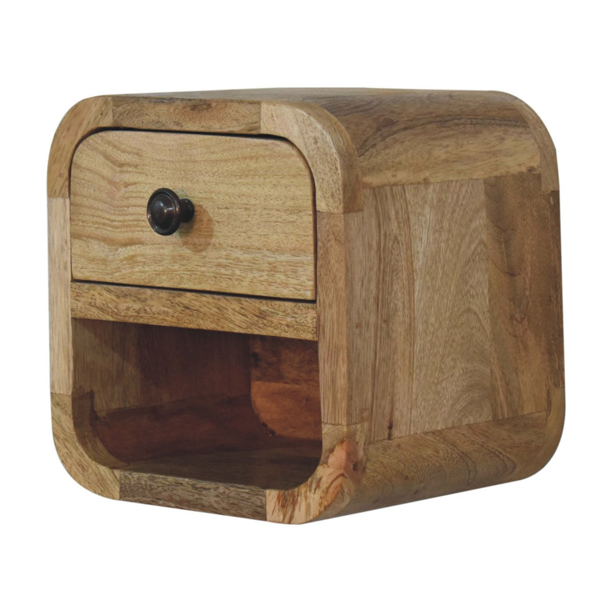 Solid Mango Wood Bedside Cabinet Wall Mounted With 1 Drawer - Exeter