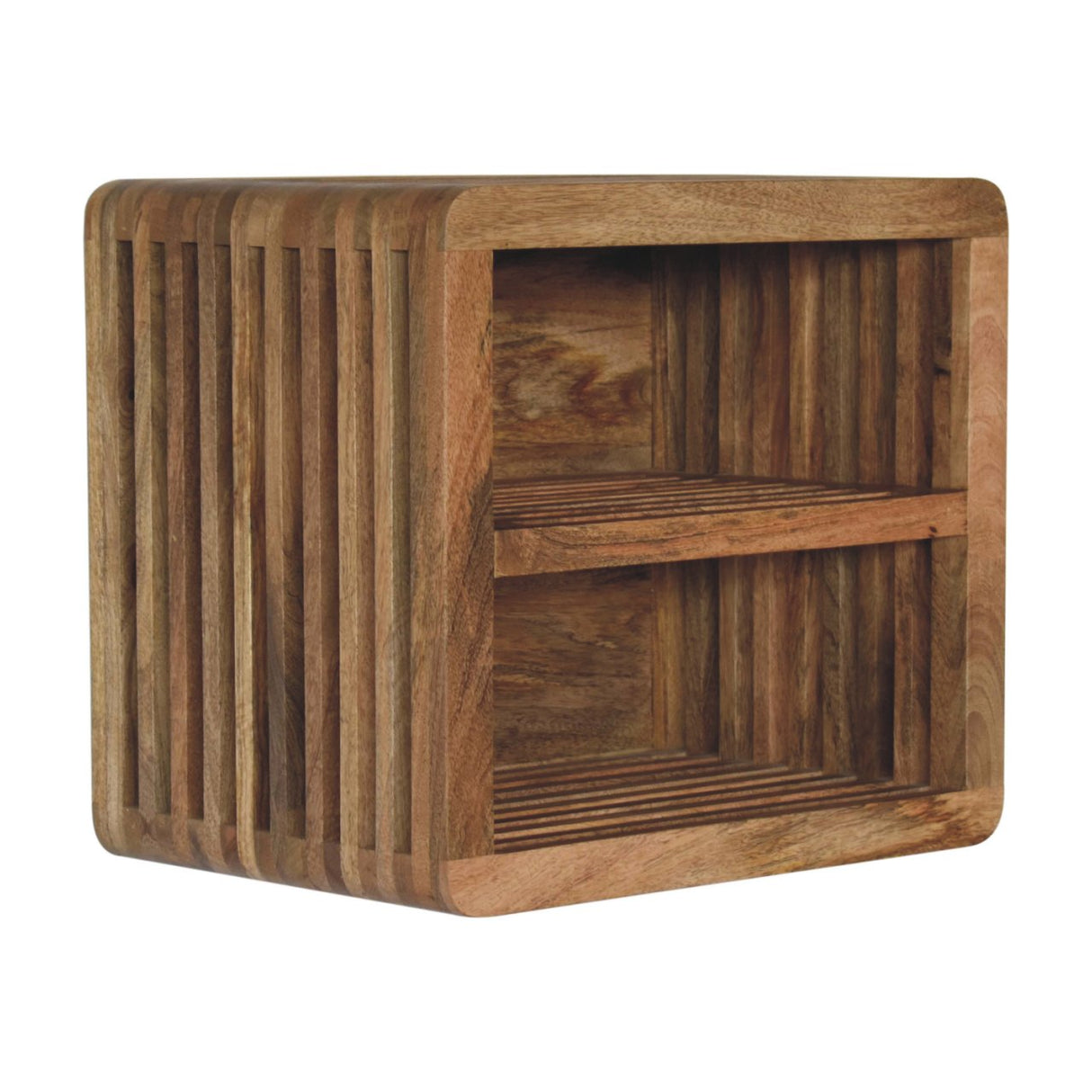 Solid Mango Wood Bedside Cabinet Wall Mounted With 2 Open Slots - Soba
