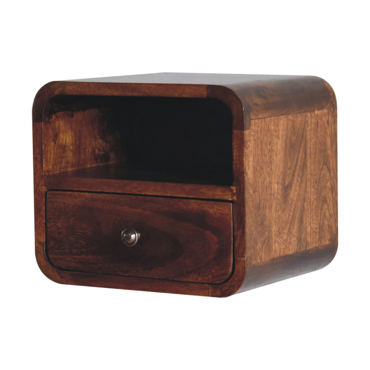 Solid Mango Wood Bedside Cabinet Wall Mounted With Open Slot - Exeter