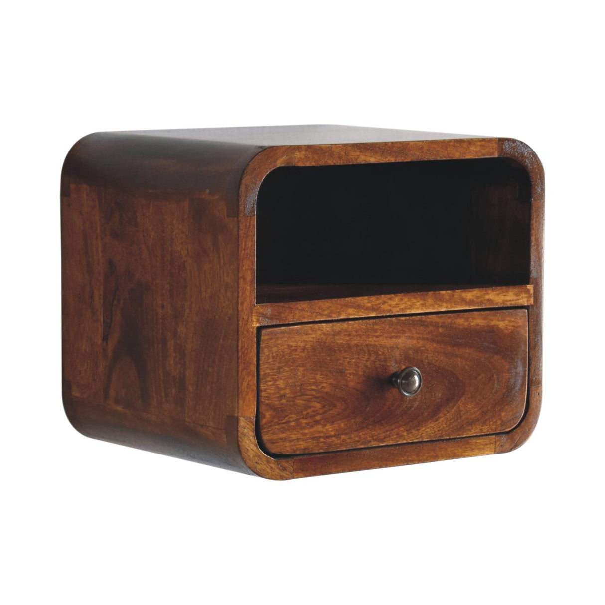 Solid Mango Wood Bedside Cabinet Wall Mounted With Open Slot - Exeter