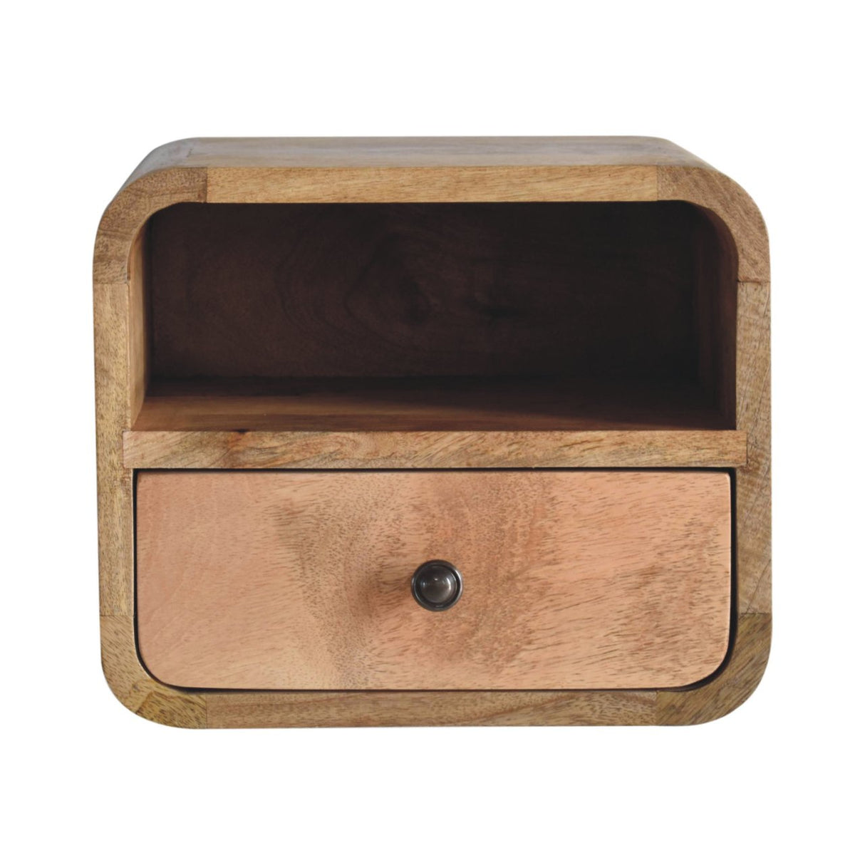 Solid Mango Wood Bedside Cabinet Wall Mounted With Open Slot - Exeter