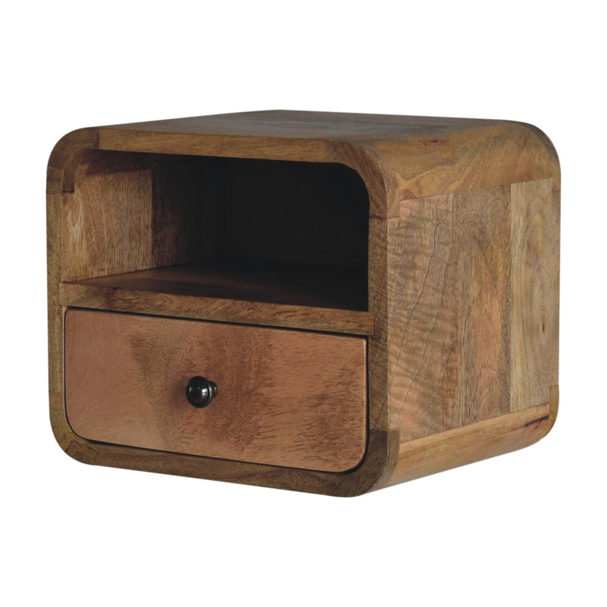 Solid Mango Wood Bedside Cabinet Wall Mounted With Open Slot - Exeter