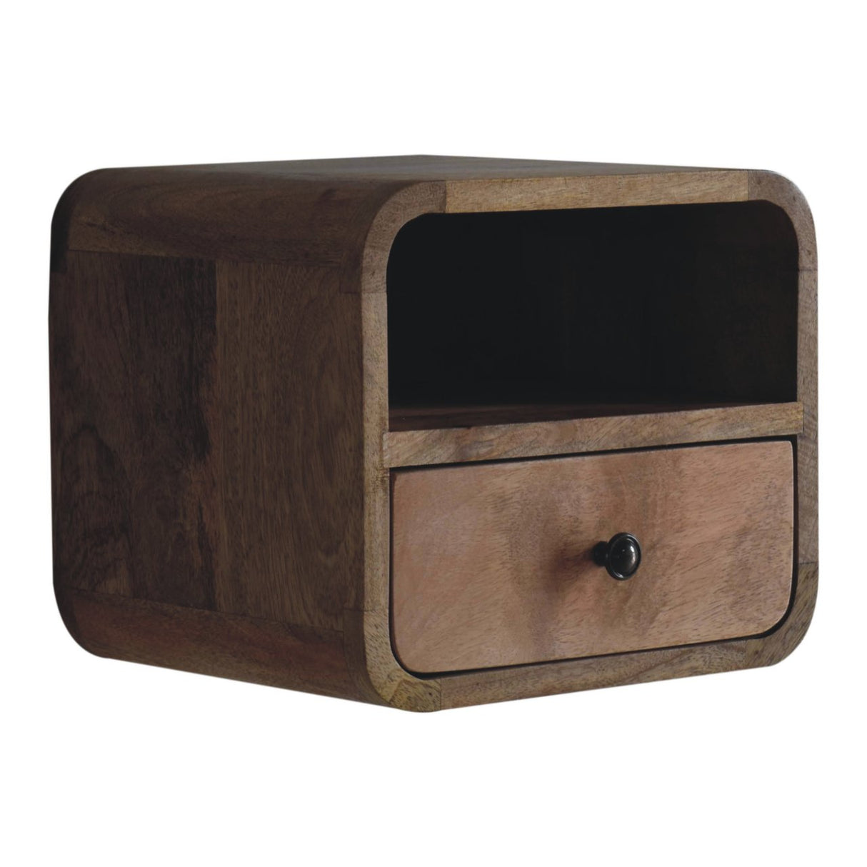 Solid Mango Wood Bedside Cabinet Wall Mounted With Open Slot - Exeter