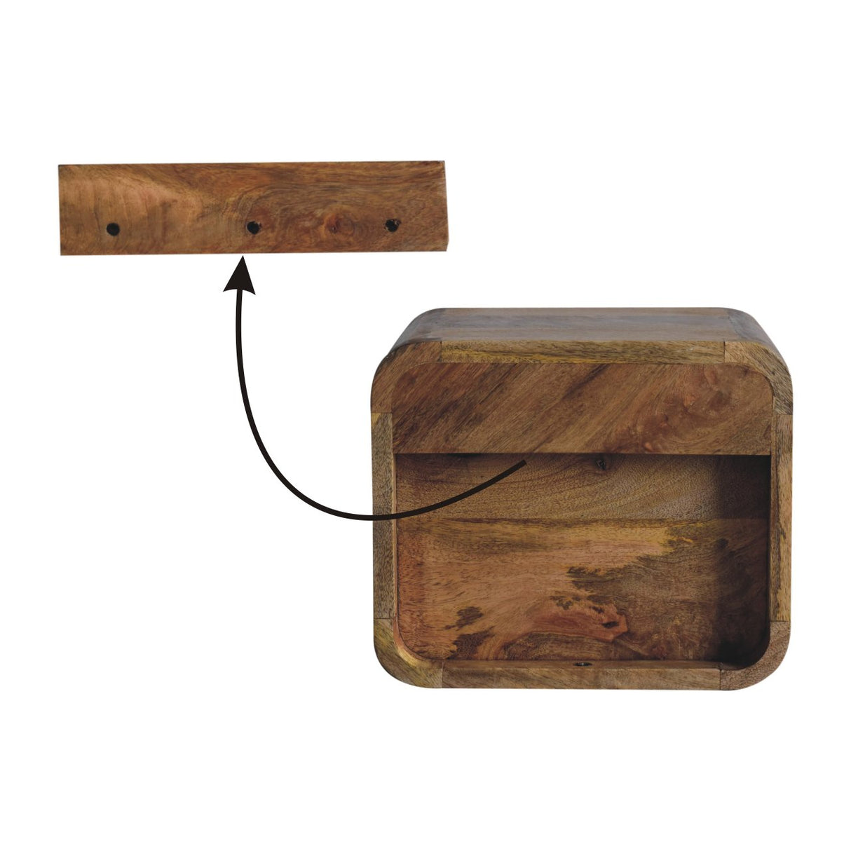 Solid Mango Wood Bedside Cabinet Wall Mounted With Open Slot - Exeter