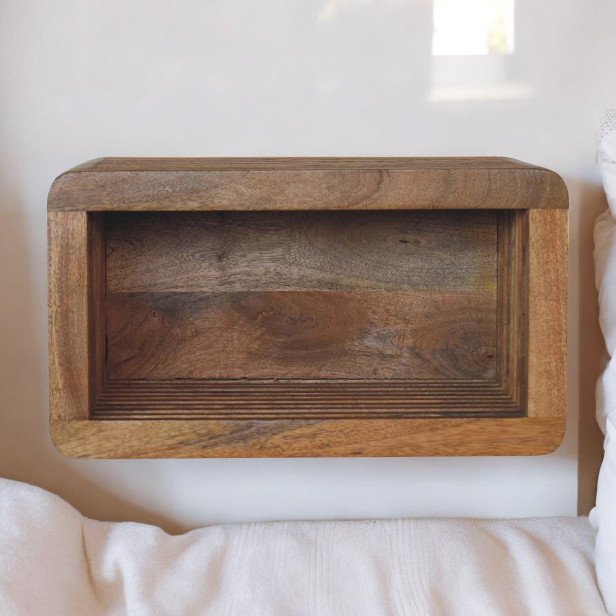 Solid Mango Wood Bedside Cabinet Wall Mounted With Open Slot - Soba
