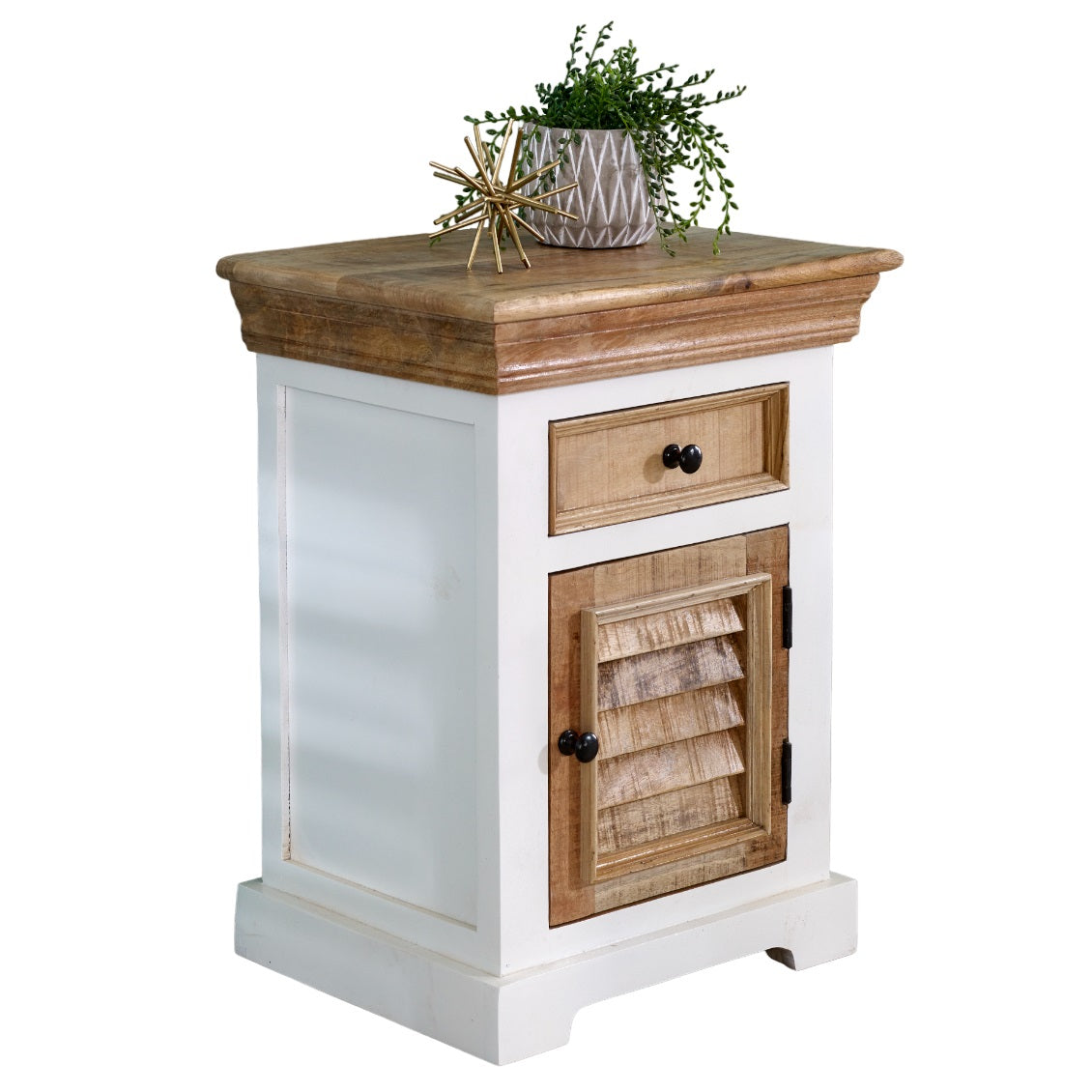 Solid Mango Wood Bedside Cabinet With 1 Door And 1 Drawer - Alfie