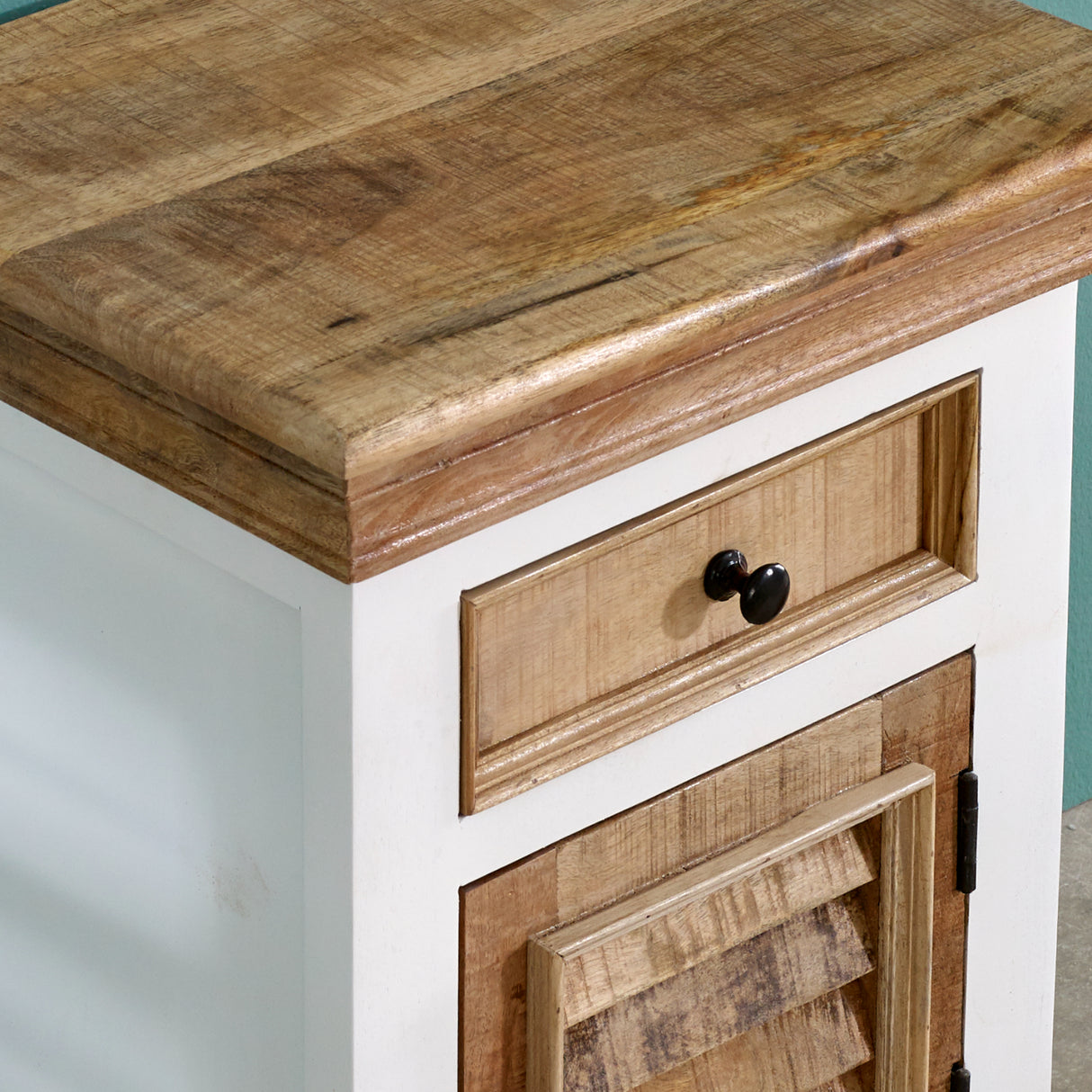 Solid Mango Wood Bedside Cabinet With 1 Door And 1 Drawer - Alfie
