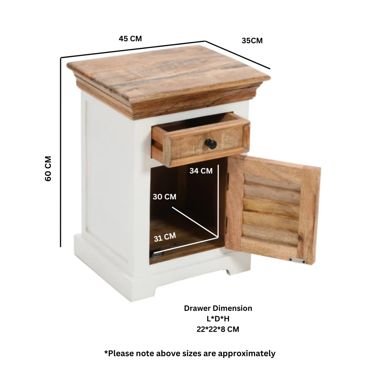 Solid Mango Wood Bedside Cabinet With 1 Door And 1 Drawer - Alfie