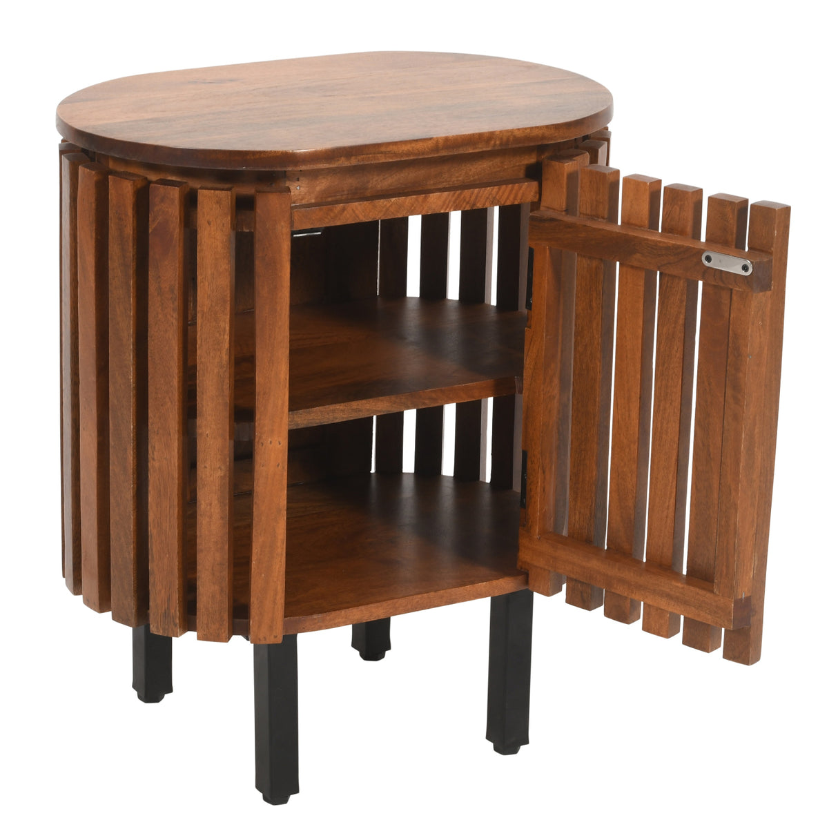 Solid Mango Wood Bedside Cabinet With 1 Door - Inverley Designs