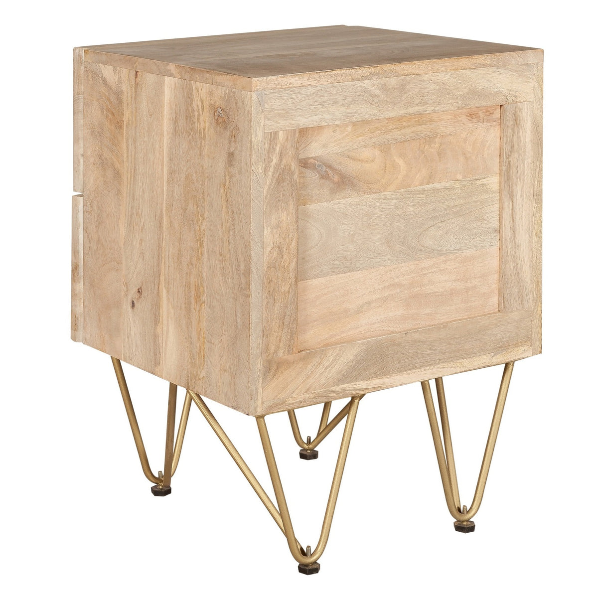 Solid Mango Wood Bedside Cabinet With 2 Drawers - Light Gold