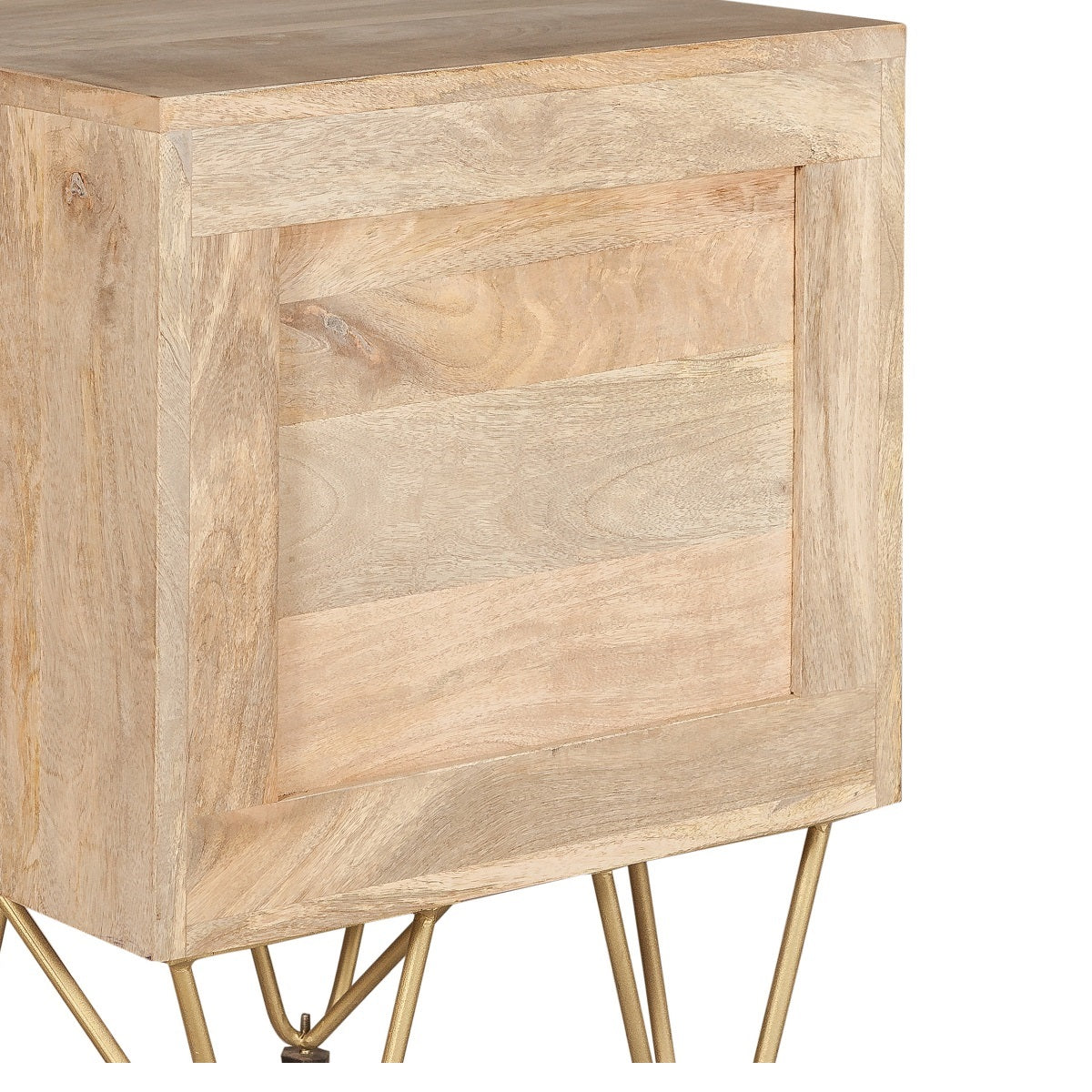 Solid Mango Wood Bedside Cabinet With 2 Drawers - Light Gold